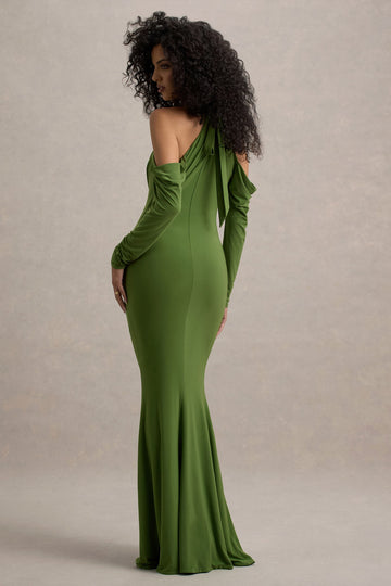 Hurghada Green Plunge-Neck Long-Sleeve Maxi Dress